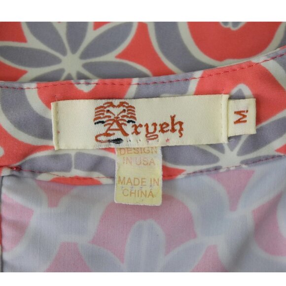 ARYEH FLORAL GEOMETRIC PRINT CORAL SHIFT DRESS - Picture 6 of 7